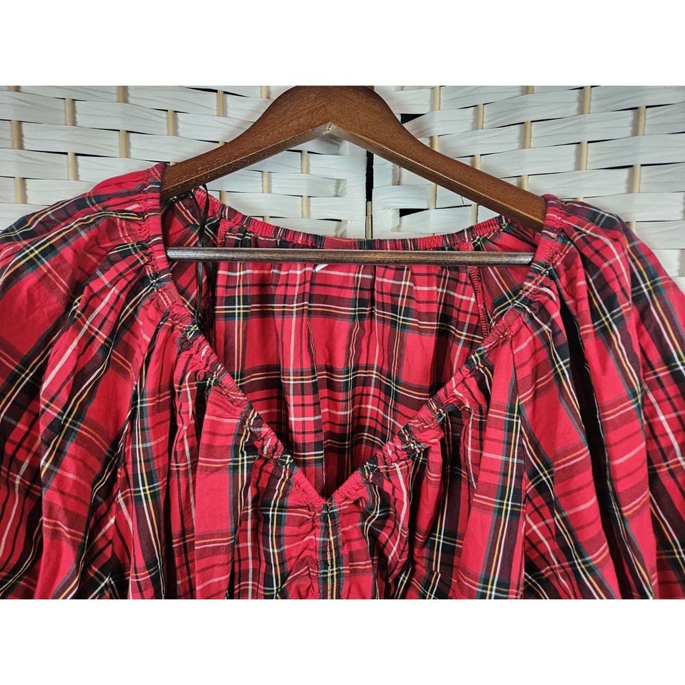 Old Navy Womens Red Plaid Top Sz 2xl Milkmaid Festive Holiday Christmas - Picture 2 of 14
